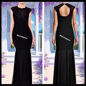 Betsy & Adam Open Back Illusion Gown